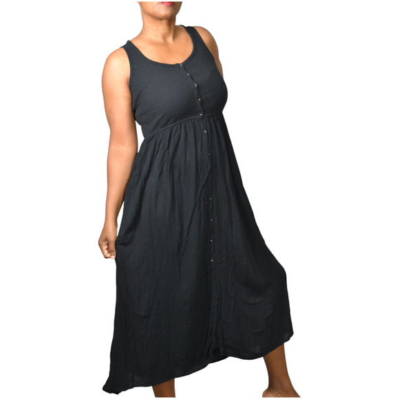 Frye Easy Button Front Dress Black Midi Minimalist Tank Jersey Pockets Rayon XS - Picture 16 of 16